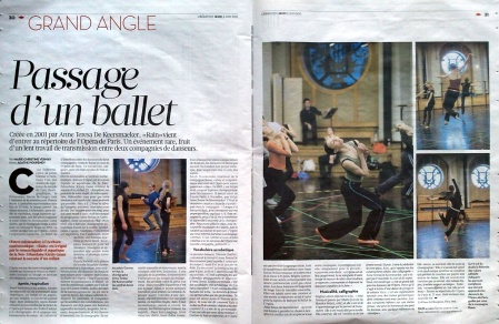 Libération 2 juin 2011 - Rain - Répétitions à l'Opéra National de Paris d'Anne Teresa de Keersmaeker  